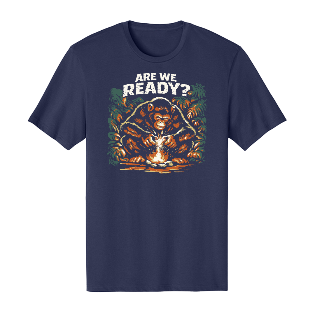 Chimp Starts Fire T-shirt featuring a bold graphic of a monkey starting a fire, perfect for chaos enjoyers.