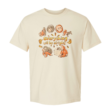 Punch will be Alright T-Shirt featuring cheerful monkeys in a collage with warm colors.