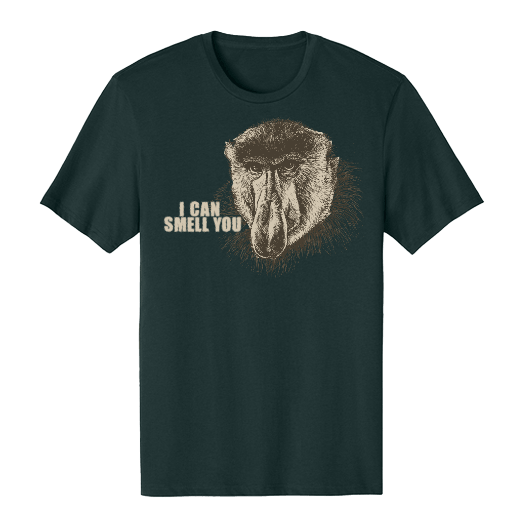 Proboscis Can Smell You T-Shirt featuring a vintage sketch of a monkey, perfect for monkey apparels enthusiasts.