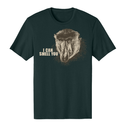 Proboscis Can Smell You T-Shirt featuring a vintage sketch of a monkey, perfect for monkey apparels enthusiasts.